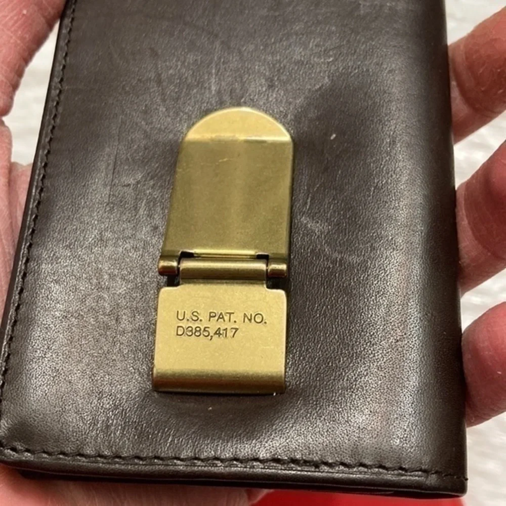 Fossil brown leather card holder money clip